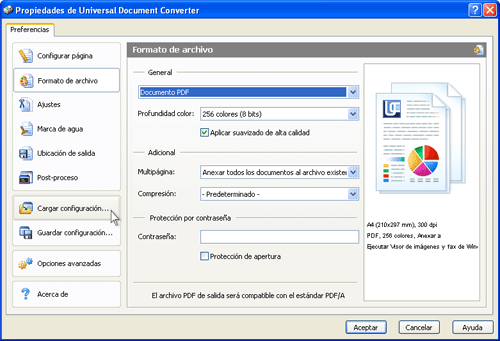 Preferencias de impresión :: Cambiar el formato de archivo de imagen de salida